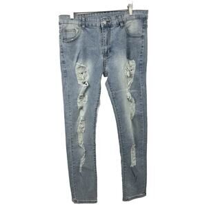 Mens Ripped Distressed Denim Pants Jeans Skinny Slim Fit Stretch Trousers Sz. 32